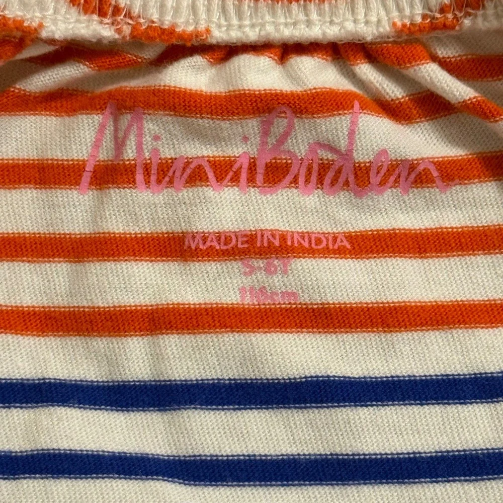 Mini Boden Girls Rainbow Striped Pom Pom Dress Size 5-6Y Multi Cotton
